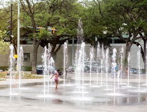 Brown Plaza / fountain / kids playing - families