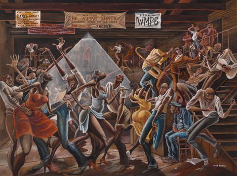 Ernie Barnes, The Sugar Shack, 1976, acrylic on canvas