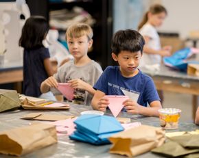 Glassell Junior School young architects class - students with artwork