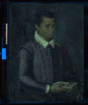 Italian, Portrait of a Boy Holding a Book (recto, longwave ultraviolet fluorescence), 1560s, oil on wood