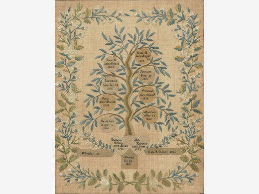 Lydia B. Chenery, Family Register Sampler, 1825
