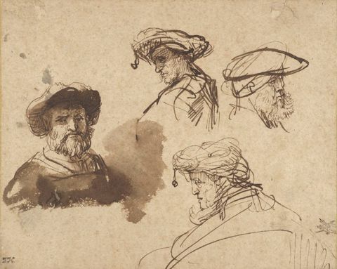 Rembrandt- Four Studies of Male Head